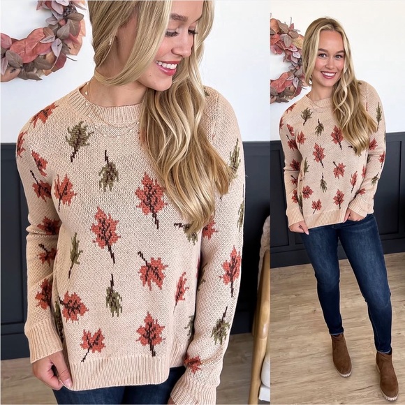 Staccato Cream Sweater with Autumn Leaves - Picture 2 of 3